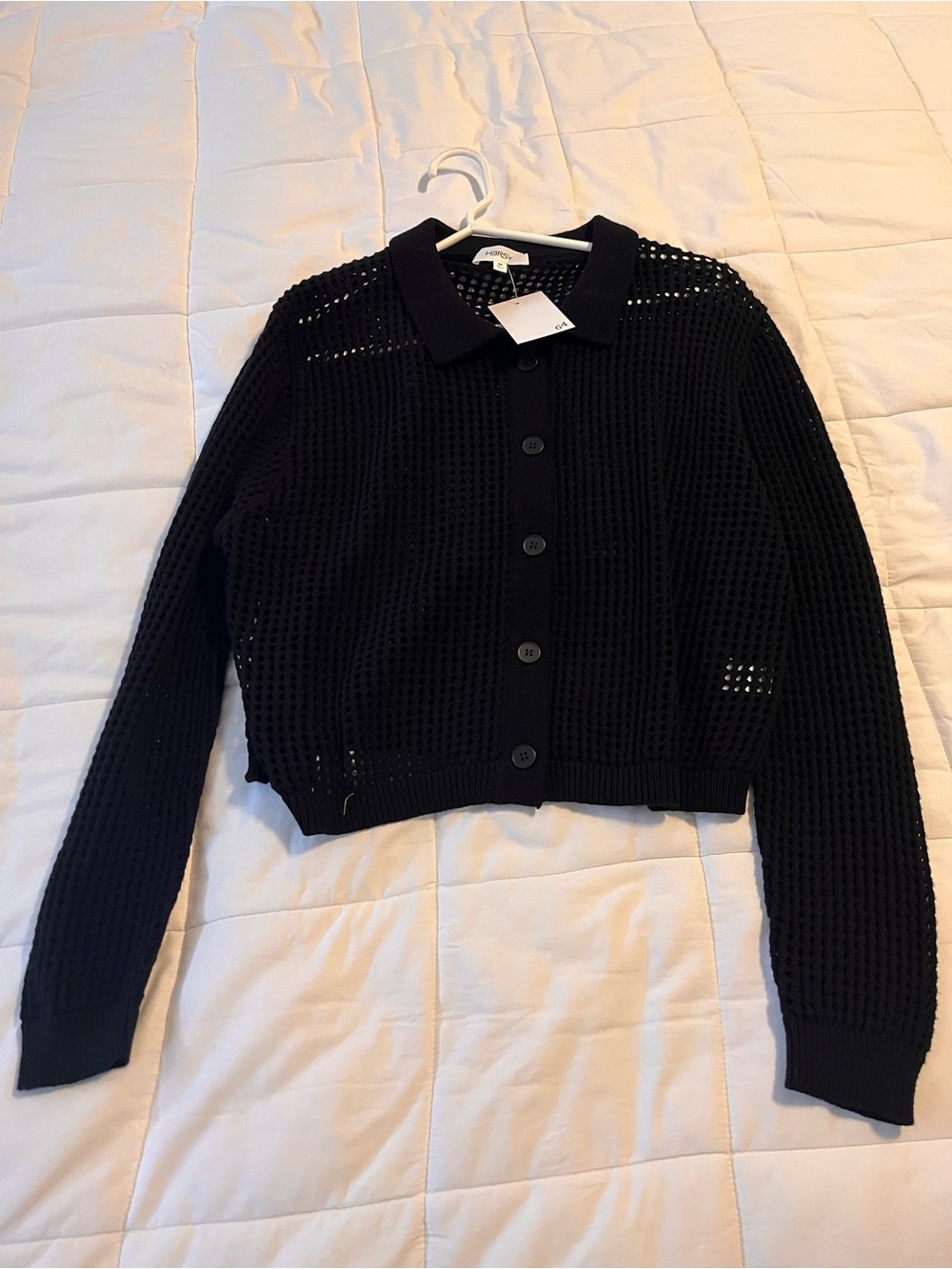 Black Open-Knit Button-Down Shirt - Women's